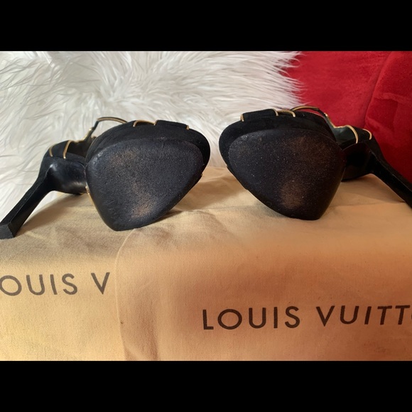 FINAL SALE Louis Vuitton black suede and gold heels - Picture 4 of 5